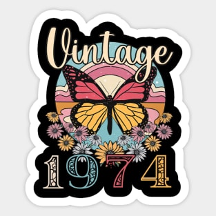 Floral Butterfly Retro Vintage 1974 49th Birthday Sticker